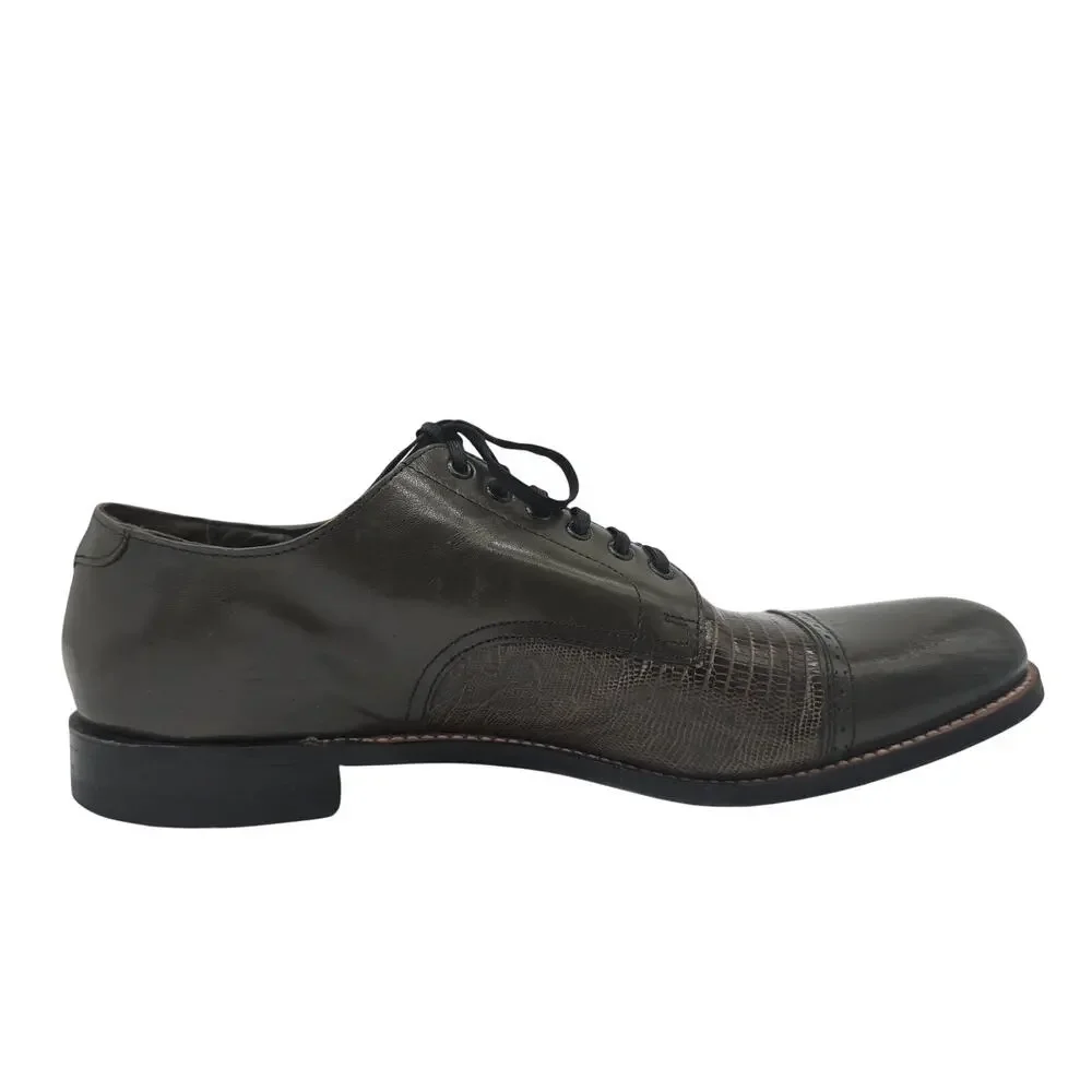Stacy Adams Madison Cap Toe Oxford Olive Kidskin Lizard Print Dress Shoe Men 9D